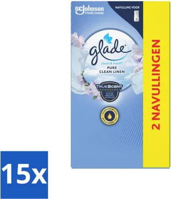 Obrázek produktu pro Glade - Náplň Touch & Fresh - Pure Clean Linen - 2 × 10 ml - hodnotné balení - 15 kusů