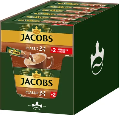 Produktbild von JACOBS Löskaffee 3in1 Classic löslicher Kaffee 12 x 10+2 Sticks Instantkaffee
