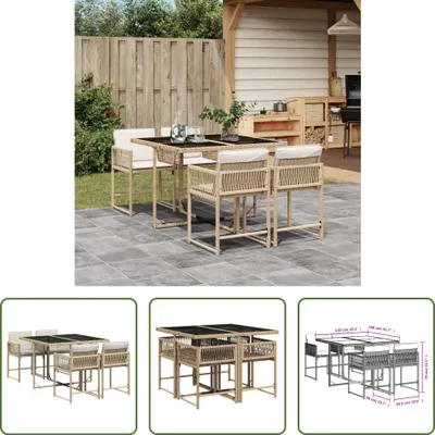 Produktbild von The Living Store 5-tlg. Garten-Essgruppe mit Kissen Beige Poly Rattan
