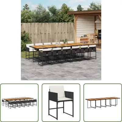 Produktbild von The Living Store 13-tlg. Garten-Essgruppe mit Kissen Schwarz Poly Rattan