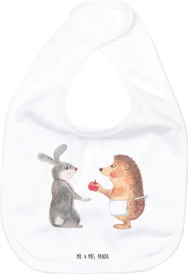 Produktbild von Mr. & Mrs. Panda Lätzchen Hase Igel - Weiß - Geschenk, Herzschmerz, Sabberlätzchen, Trösten, und, Für Babys, Kinderlätzchen, Tiere, Trennungsschmerz, Schlabberlatz