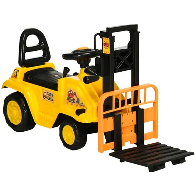 Produktbild von HOMCOM Pedalloser Traktor für Kinder ab 3 Jahren, Spielzeug-Gabelstapler mit mobiler Gabelhupe und verstecktem Aufbewahrungssitz, Tragkraft 30 kg, 86 x 27,5 x 47,5 cm, Gelb
