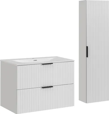 Produktbild von Waschtisch und Hängesäule 80.2cm Adriel mit 2 Schubladen, Weiß