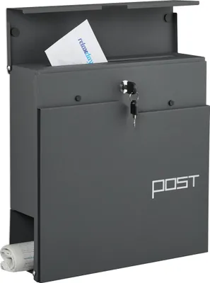 Image de Boîte aux lettres Relaxdays au design moderne, en métal, 4 clés, avec compartiment à journaux, H x l x P : env. 38 x 37 x 12 cm, anthracite