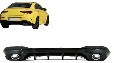 Imagen del producto de Difusor y embellecedores de escape en color plateado para Mercedes CLA X118 C118, línea deportiva, modelos de 2019 a 06.2025, con aspecto CLA35.