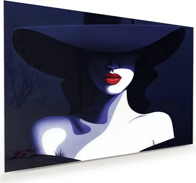 Produktbild von Glasbild 45x30cm in XXL für Wohnzimmer, Schlafzimmer Motiv Dame Mit Hut Dunkel