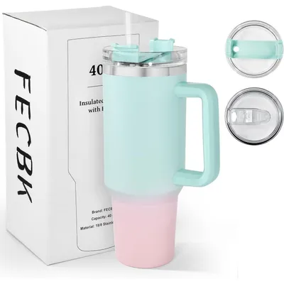 Productafbeelding van Thermobeker met rietje en handvat, 1,2 liter, roestvrij staal, vacuümgeïsoleerd, houdt 12 uur warm / 34 uur koud, kleur: bubblegum