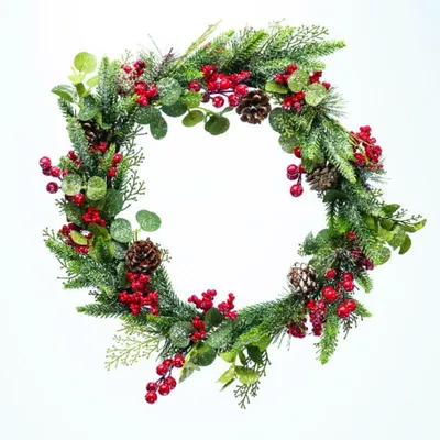 Obrázok produktu pre ACA Osvetlený adventný veniec s bobuľami a šiškami, priemer 48 cm, X094816