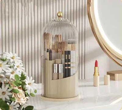 Image de Organisateur de pinceaux de maquillage rotatif avec couvercle