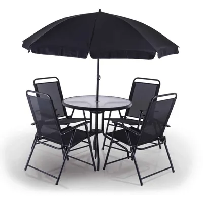 Produktbild von Balkonset 6-tlg. PX-BS-1 Practixx - 4x Klappstuhl, Sonnenschrim, Glastisch | Schwarz - Anthrazit | Gartenset | Bistroset