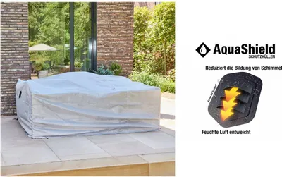 Image de Housse de protection AquaShield Lounge carrée, 240x220xH70 cm Cordon de serrage avec 2 stoppeurs, bande élastique aux 4 coins 2x Active Air System