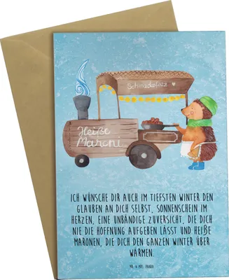 Produktbild von Mr. & Mrs. Panda Grußkarte Igel Maronen - Eisblau - Geschenk, Kastanien, hochzeitskarten, babykarte, Weihnachtsmarkt, Weihnachten, einladungskarten, Duft, osterkarte