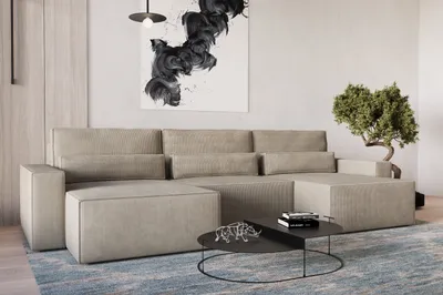 Produktbild von MOEBLO Wohnlandschaft DENVER U MINI , aus Cord, Couch Cord für Wohnzimmer Schlafsofa Sofagarnitur Sofa Eckcouch U-Form Cordstoff, Eckcouch Wohnlandschaft Sofa mit Ottomane Eckgarnitur Polsterecke mit Schlaffunktion und Bettkasten - Dunkelbeige - Poso 02