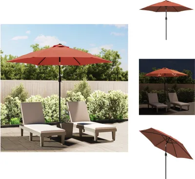 Immagine prodotto di vidaXL Ombrellone con luci a LED con palo in acciaio 300 cm rosso terracotta - Ombrelloni e tende da sole