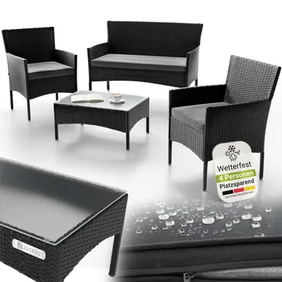 Zdjęcie produktu dla Zestaw ogrodowy z polirattanu Fort Myers 200160, 4-częściowy zestaw mebli ogrodowych z sofą, 2 fotelami i stołem
