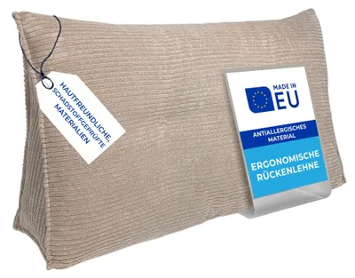 Produktbild von Pillows24 - Rückenkissen für Bett & Sofa mit abnehmbarem, waschbarem Bezug - 120cm breit | Großes Lesekissen - Keilkissen, Cord-Milchkaffee