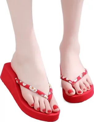 Produktbild von 1 Paar Damen-Sommer-Hausschuhe, runder Kopf, dicke Sohle, Blumendruck, rutschfeste Unterseite, feste offene Zehenpartie, Flip-Flops, Outwear, Shopping, Strand, Zuhause, Sandalen