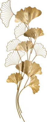 Produktbild von HOMCOM 3D-Wanddekoration aus Metall, goldenes Ginkgoblatt-Wandbild, 138 x 70 cm