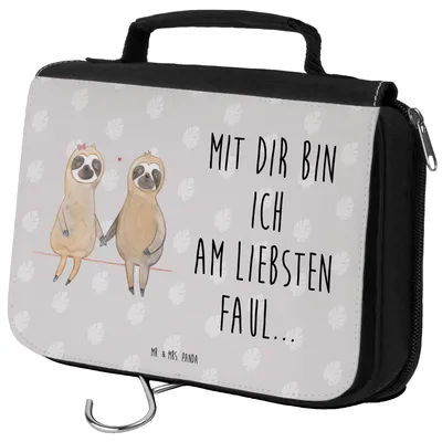 Produktbild von Mr. & Mrs. Panda Kulturbeutel Faultier Pärchen - Grau Pastell - Geschenk, Liebe, Kosmetiktasche, Beziehung, Toilettentasche, kosmetiktäschchen, Make-Up Tasche, badtasche