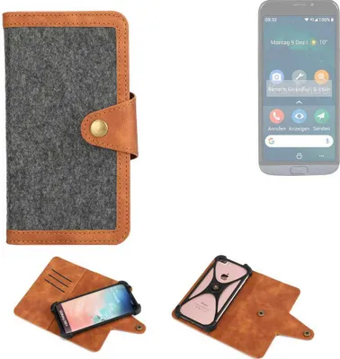 Produktbild von K-S-Trade Schutzhülle Handyhülle kompatibel mit Doro 8050 Filz Hülle Kunst-Leder dunkelgrau braun (1x)