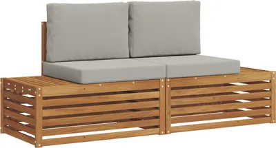 Produktbild von vidaXL Outdoor-Sofagarnitur mit Kissen 2 Stück Natürlich und Hellgrau
