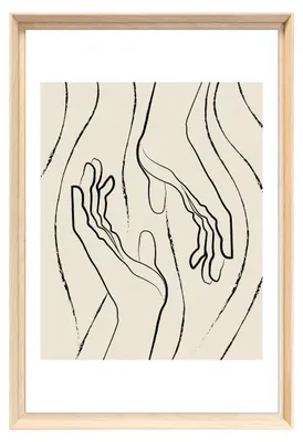 Image de Tableau mural encadré mains line art 40x60 cm, Tableau mural moderne pour décoration intérieure