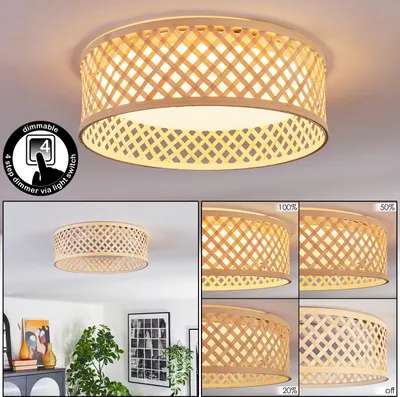 Produktbild von Barcellona Deckenlampe aus Metall/Bambus/Kunststoff in Weiß/Natur im Boho-Design