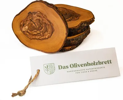 Produktbild von Untersetzer aus Olivenholz mit Naturrand, 6 Stück