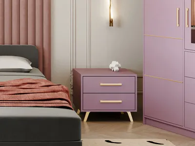 Produktbild von MIRJAN24 Nachttisch Tytus II, Nachtkonsole mit 2 Schubladen, Schlafzimmer Nachtschrank, Stilvoll Kolektion (Pflaume / Pflaume + Gold)