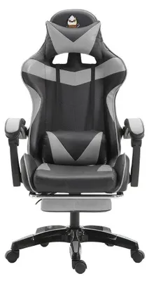 Obrázek produktu pro Ergonomická herní židle – kancelářská židle – výškově nastavitelná – opěrka hlavy – bederní opěrka – otočná o 360° – umělá kůže – područky – šedá