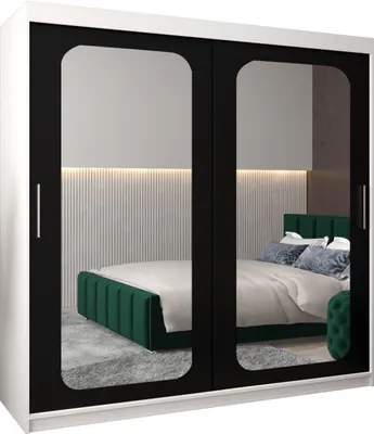 Produktbild von MEBLE KRYSPOL Promo 3200 Schlafzimmerschrank zwei Schiebetüren - Mattweiß + Mattschwarz