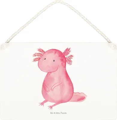 Produktbild von Mr. & Mrs. Panda Schild Axolotl Niedlich DIN A5 - Weiß - Geschenk, Weisheit, Freundin, Liebe, Lebensweisheit, kleine aufmerksamkeit, Wandbild Holz, Fröhlich, Türschild