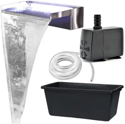Produktbild von Wasserfall-Set Akaka (Länge 60 cm) aus Edelstahl matt 24303 - Komplett-Set inkl. Pumpe und Becken (90 Liter) Einbauhöhe bis ca. 60 cm Auqafall