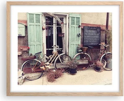 Produktbild von Gerahmtes Poster - Rahmen in heller Eiche - Fahrräder Vintage Mietshaus - 50x40 cm - Wand Bild - Wanddeko - Wandbilder - Kunstposter - Wandposter - Bilderrahmen - Bilder - Kunstdruck - P2NAA50x40-4588