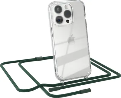 Produktbild von EAZY CASE Handykette für Apple iPhone 15 Pro, Clear Case aus Silikon, mit Umhängeband, abnehmbare Endstücke, Handyband in Grün