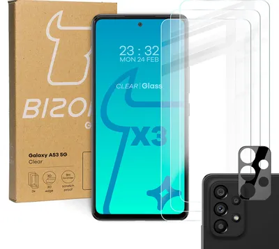 Produktbild von Bizon Glass Clear gehärtetes Glas - 3 Stück + Linse, Galaxy A53