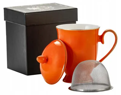 Zdjęcie produktu dla Kubek z zaparzaczem z sitkiem porcelana pomarańcz zaparzacz 325 ml
