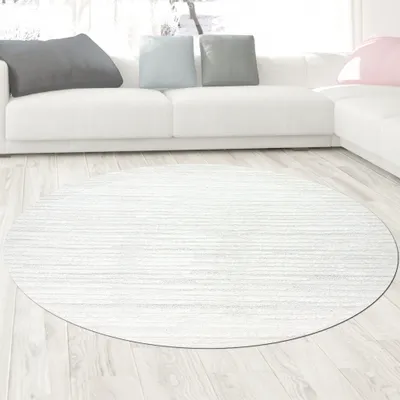 Image de Tapis salon chambre à coucher avec des lignes à motifs différents en crème gris taille - 120 cm rond