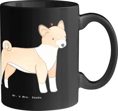 Produktbild von Mr. & Mrs. Panda Tasse Basenji Freund - Schwarz - Geschenk, Teetasse, ruhiger Hund, aktive Familie, Hunderasse, Hunderassen Charakter, Eigenschaften, loyaler Begleiter