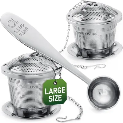 Produktbild von Teesieb 2er Set mit Teeschaufel und Abtropfschale aus Edelstahl, ultrafein