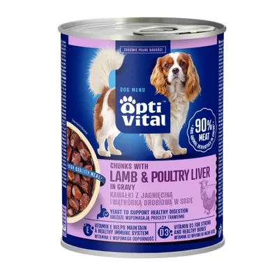 Immagine prodotto di OPTIVITAL Bocconcini con agnello e fegato in salsa - cibo umido per cani - 415 g
