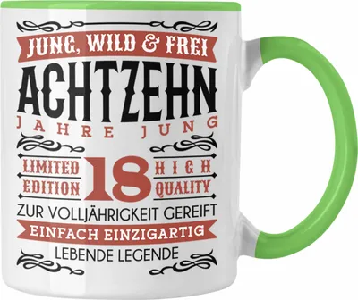 Produktbild von Trendation - 18. Geburtstag Tasse Geschenk 18er Geschenkidee Mädchen Jungen Lustiger Spruch Legende (Grün)