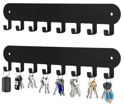 Image de Porte-clés, rail à clés avec 8 crochets, porte-clés sans perçage, porte-clés en deux parties