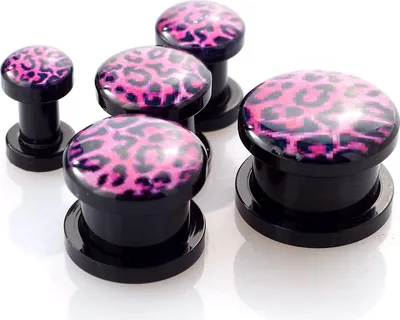 Produktbild von Ohr Flesh Acryl Tunnel Piercing Schwarz Screw On Logo Leopard Lila VPPI.149.10mm
