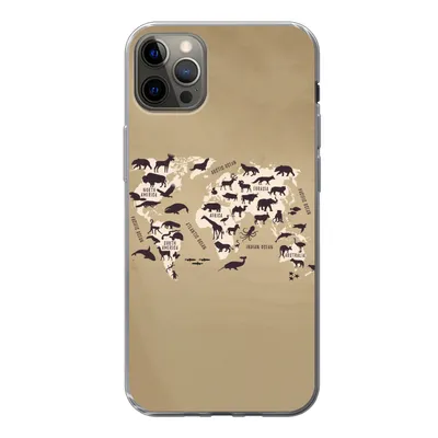 Produktbild von MuchoWow® Handyhülle Schutzhülle Hülle für iPhone 12 Pro Max Weltkarte - Tiere - Braun Silikon Softcase Handy Hülle - Hartschale