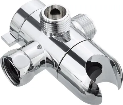 A chrome-plated shower diverter valve.