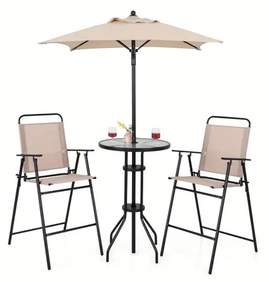 Image de Table bistrot pour balcon - Mobilier de jardin pour balcon - Ensemble de table et chaises - Ensemble parasol - Chaises pliables - Couleur beige