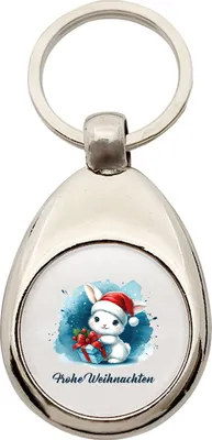 Produktbild von Huuraa Schlüsselanhänger Süßer Hase Frohe Weihnachten Metall Schlüsselring Einkaufswagenchip Geschenkidee