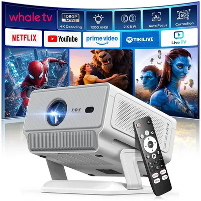 Produktbild von 4K Beamer Projektor 1080P mit WiFi Bluetooth HDMI USB 1200 ANSI Heimkino Autofokus tragbar für Deckenprojektion und Tischprojektion mit eingebautem