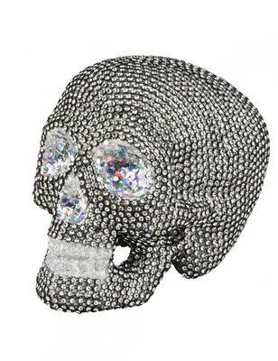 Immagine prodotto di Teschio con pietre decorative Decorazione per festa di Halloween argento 19 x 15 cm -